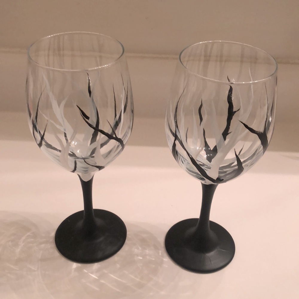 2 Large Wine glasses HAND PAINTED.